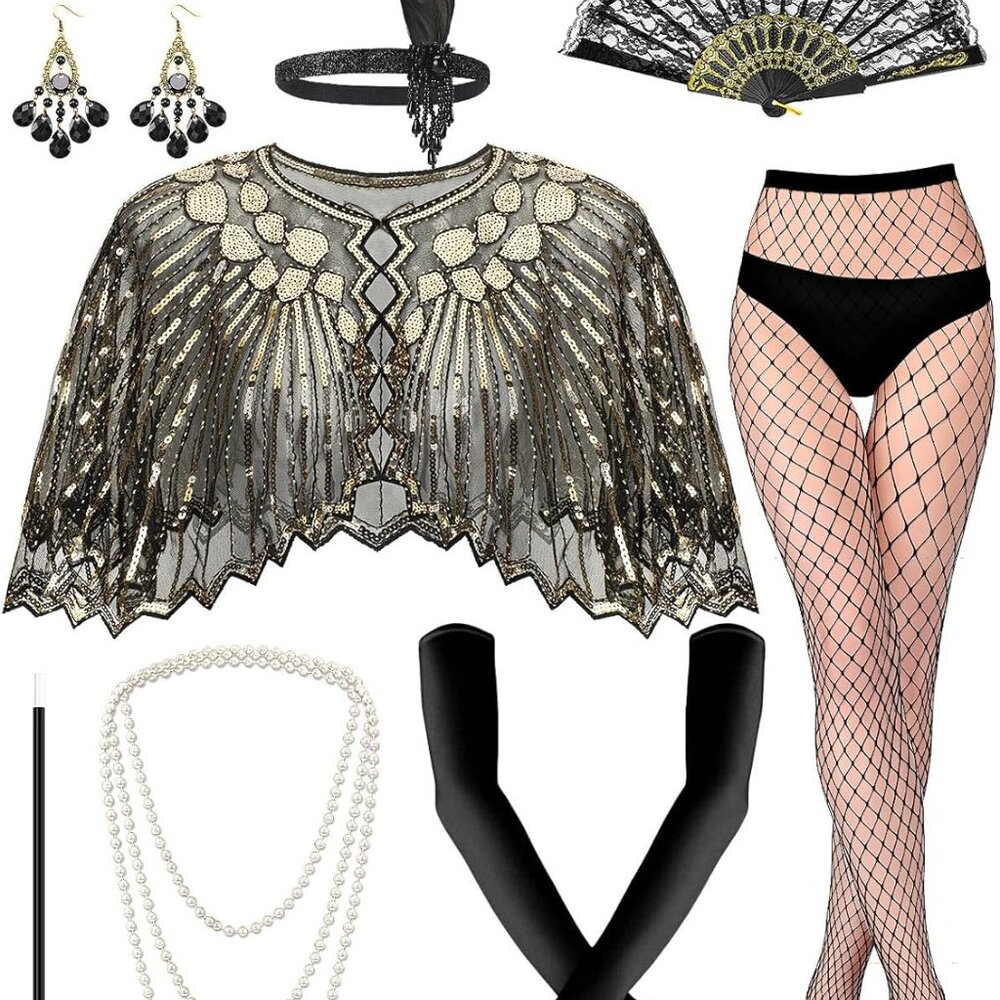 9 Pieces 1920s Flapper Gatsby Accessories Set Fashion Roaring 20s Party Costume